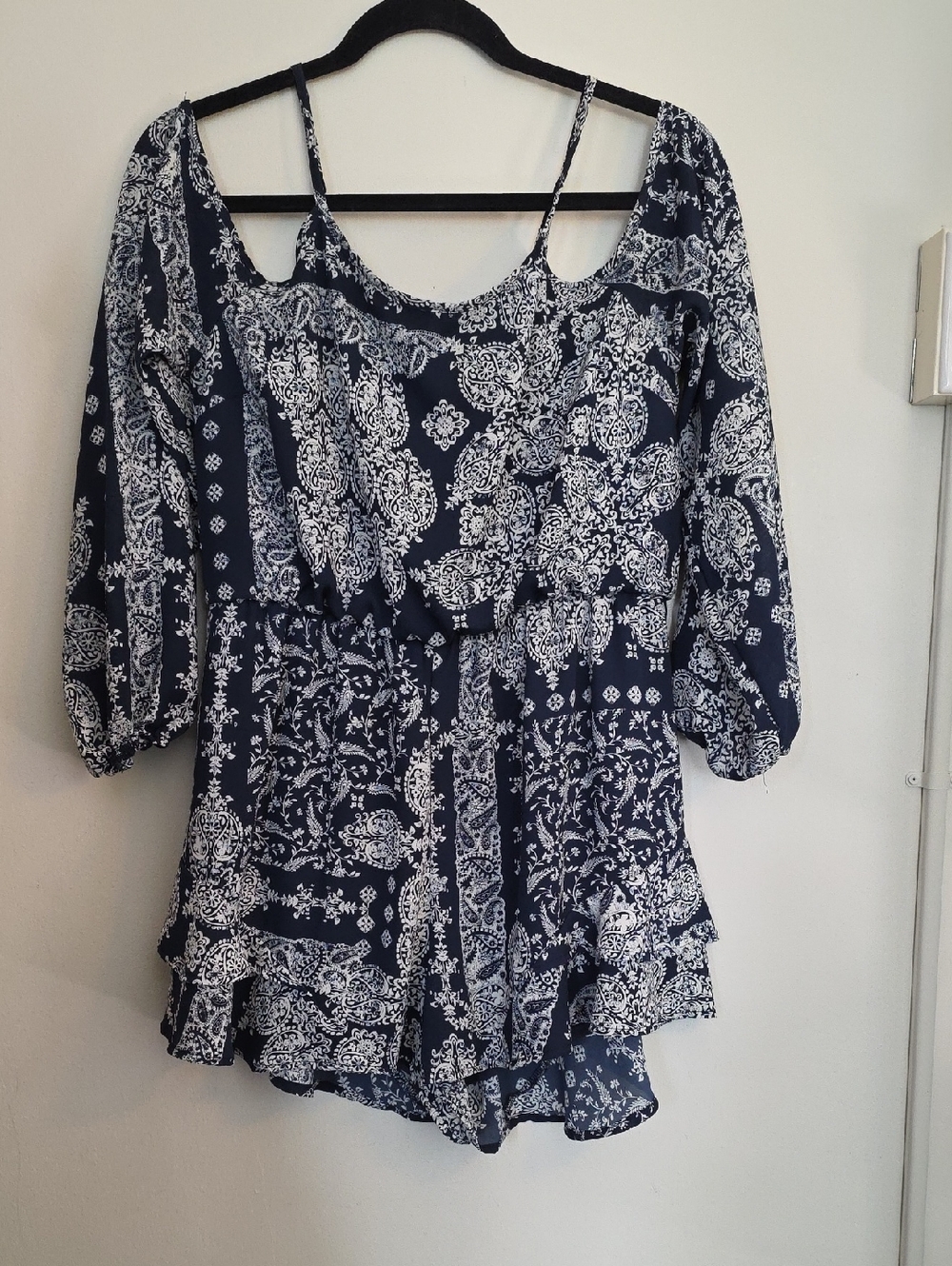 Abound Navy & White Paisley Off-Shoulder Tunic